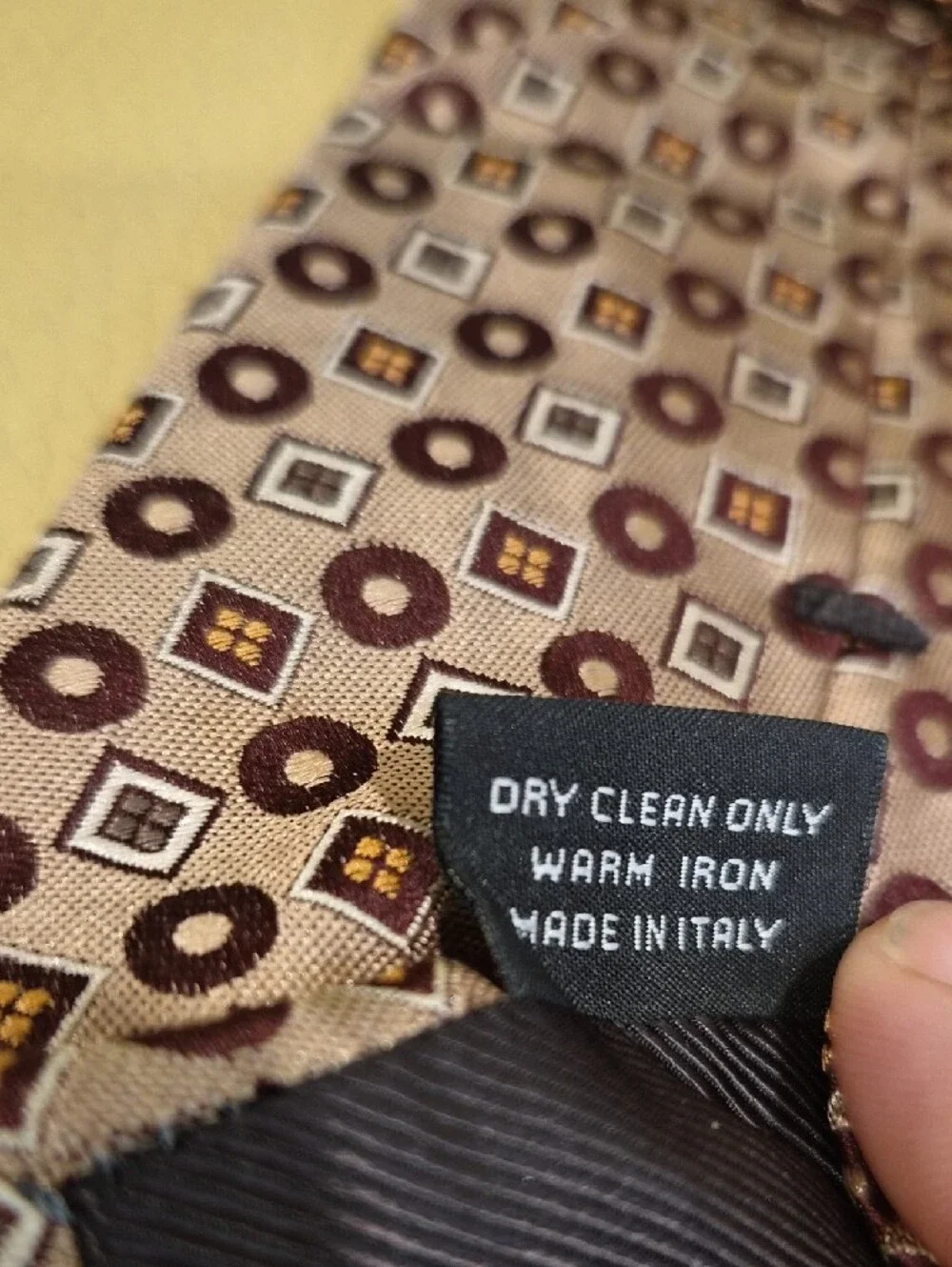 Ermenegildo Zegna Silk Brown and Cream Geometric Tie Made In Italy